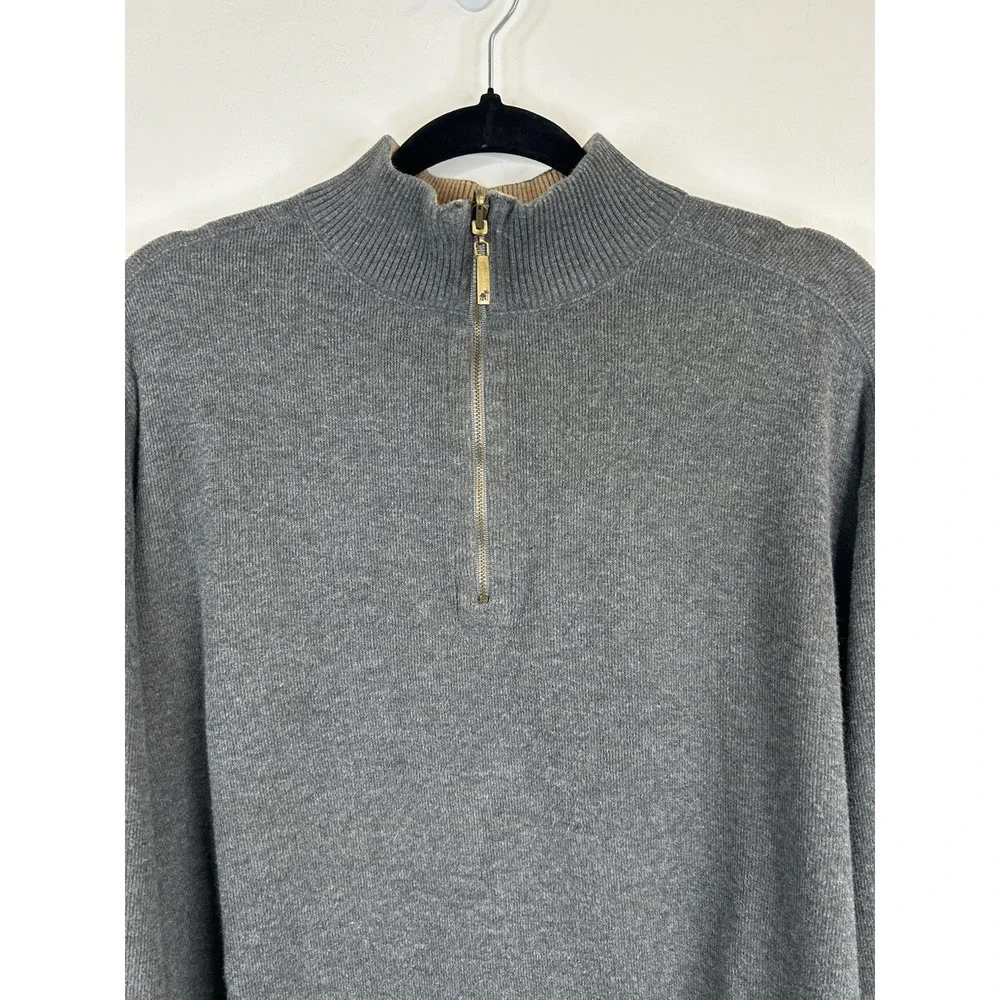 Quarter Zip Mock Neck Size XL Gray Sweater Pullover Cotton Preppy Casual Classic